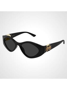 New GUCCI Sunglasses Black Gold Oval Cat Eye Womens Grey Lens 52-17-135mm Gucci GG2105SA 001 Black Grey Sunglasses - eye-oo.com main image 4